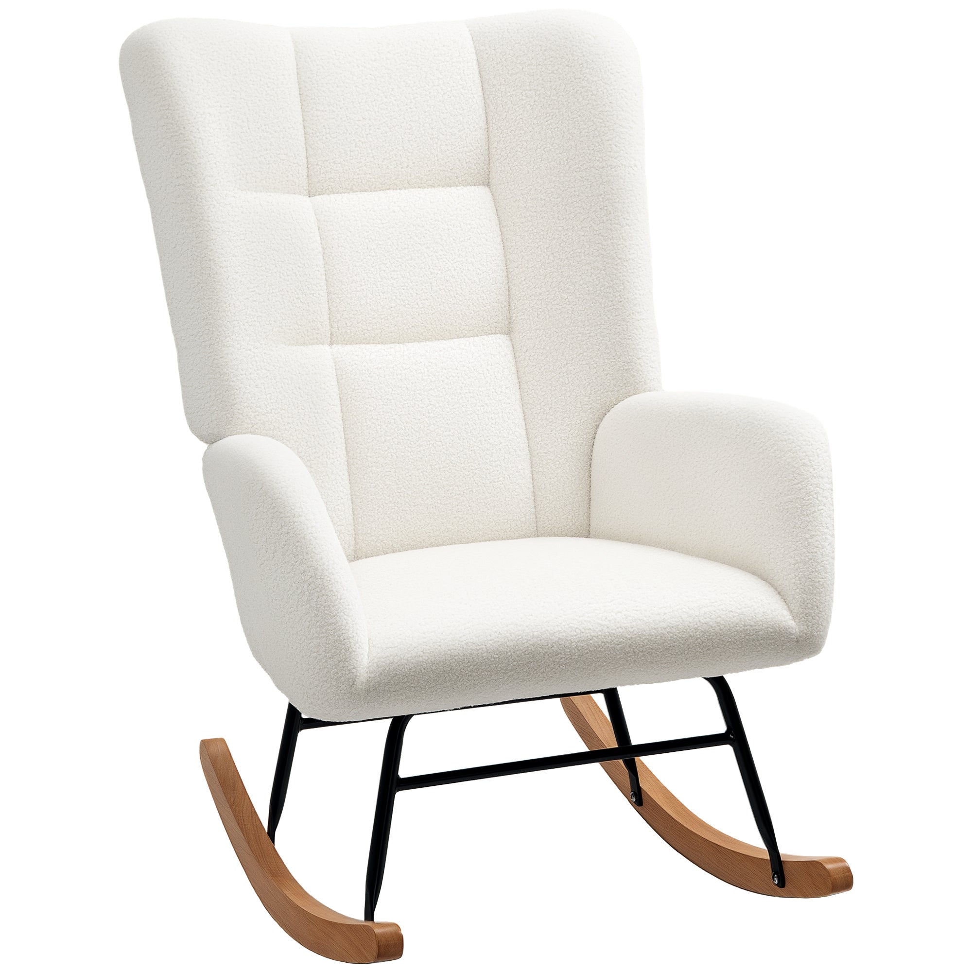 Rocking Chair, Rocking Armchair with Armrest, Teddy Velvet Look, Relax Armchair with Wooden Rockers, Rocking Nursing Chair for Bedroom, Living Room, Cream