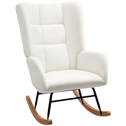 Rocking Chair, Rocking Armchair with Armrest, Teddy Velvet Look, Relax Armchair with Wooden Rockers, Rocking Nursing Chair for Bedroom, Living Room, Cream