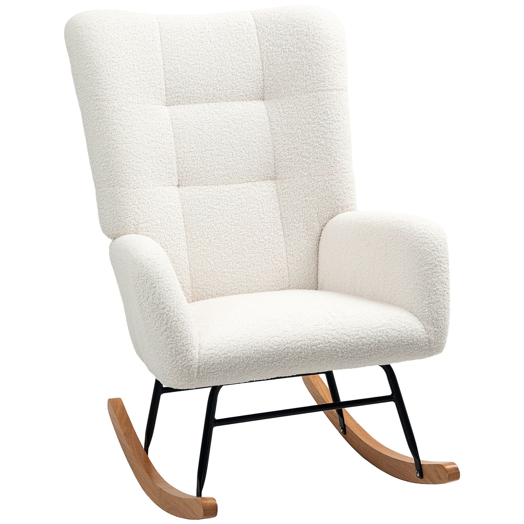 Rocking Chair, Rocking Armchair with Armrest, Teddy Velvet Look, Relax Armchair with Wooden Rockers, Rocking Nursing Chair for Bedroom, Living Room, Cream