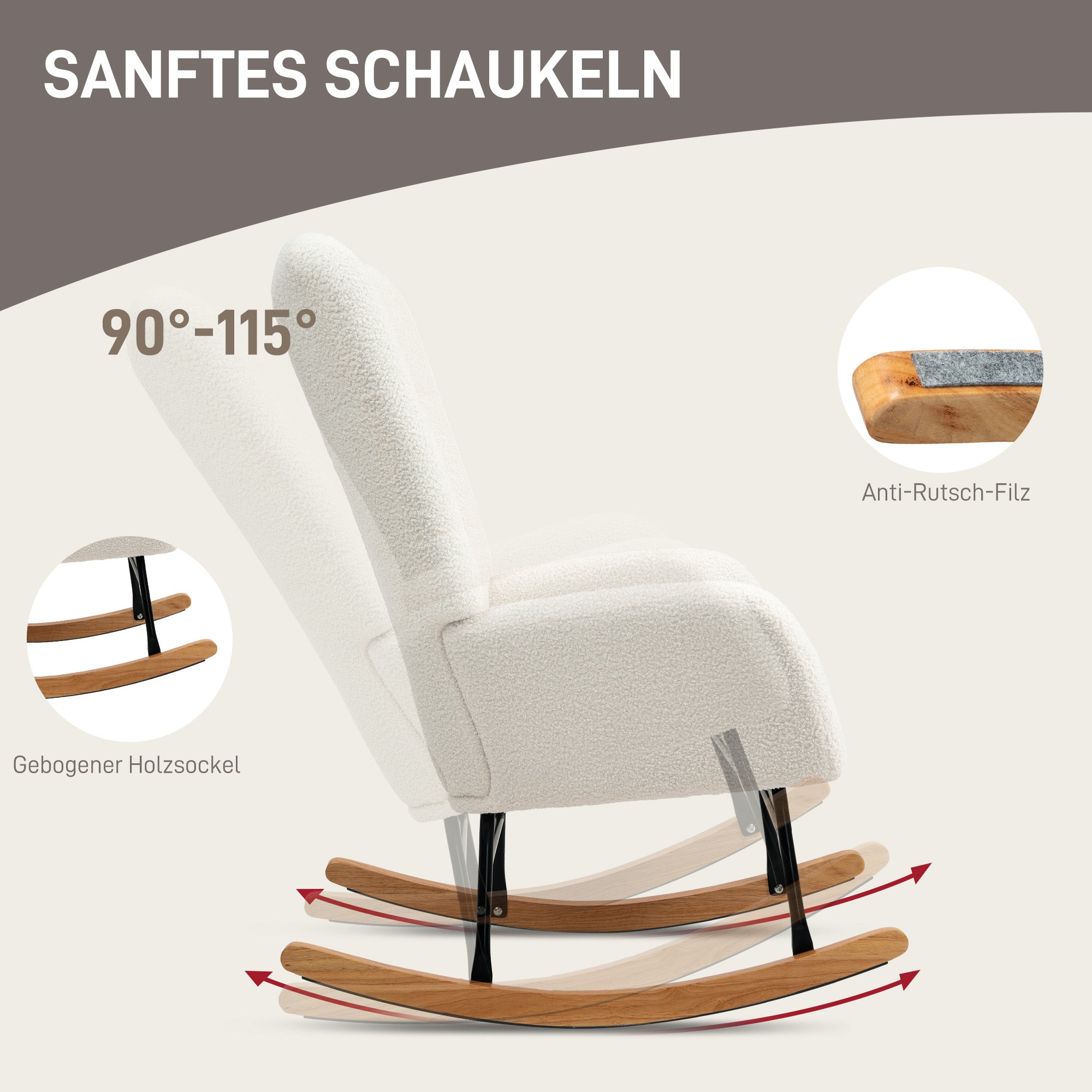 Rocking Chair, Rocking Armchair with Armrest, Teddy Velvet Look, Relax Armchair with Wooden Rockers, Rocking Nursing Chair for Bedroom, Living Room, Cream