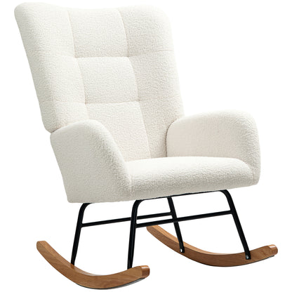 Rocking Chair, Rocking Armchair with Armrest, Teddy Velvet Look, Relax Armchair with Wooden Rockers, Rocking Nursing Chair for Bedroom, Living Room, Cream