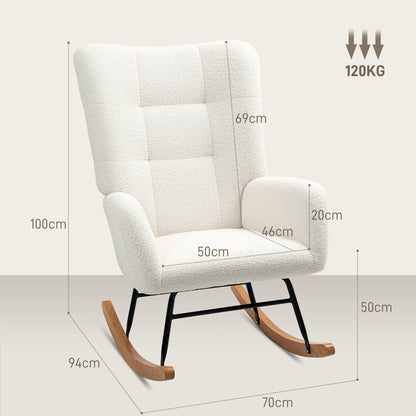 Rocking Chair, Rocking Armchair with Armrest, Teddy Velvet Look, Relax Armchair with Wooden Rockers, Rocking Nursing Chair for Bedroom, Living Room, Cream