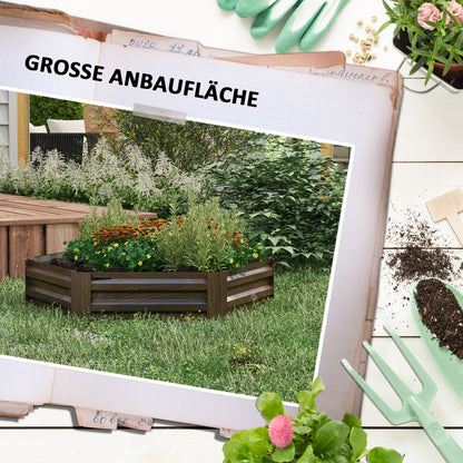 Raised Bed Made of Steel, Hexagonal Flower Box with Open Bottom, Plant Box with Wood Finish, Vegetable Bed for Balcony, Garden, Dark Brown, 113 x 98 x 30 cm