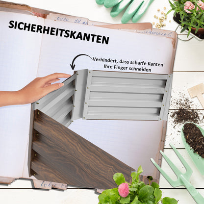 Raised Bed Made of Steel, Hexagonal Flower Box with Open Bottom, Plant Box with Wood Finish, Vegetable Bed for Balcony, Garden, Dark Brown, 113 x 98 x 30 cm