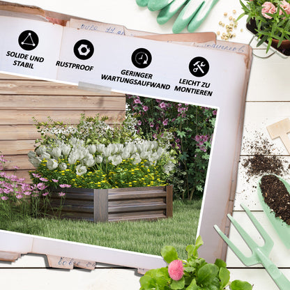 Raised Bed Made of Steel, Hexagonal Flower Box with Open Bottom, Plant Box with Wood Finish, Vegetable Bed for Balcony, Garden, Dark Brown, 113 x 98 x 30 cm