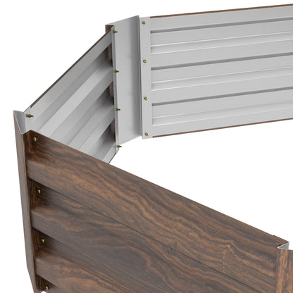 Raised Bed Made of Steel, Hexagonal Flower Box with Open Bottom, Plant Box with Wood Finish, Vegetable Bed for Balcony, Garden, Dark Brown, 113 x 98 x 30 cm