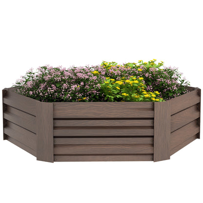 Raised Bed Made of Steel, Hexagonal Flower Box with Open Bottom, Plant Box with Wood Finish, Vegetable Bed for Balcony, Garden, Dark Brown, 113 x 98 x 30 cm
