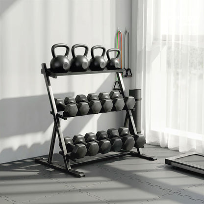 SPORTNOW Adjustable 3-Tier Dumbbell Rack — Heavy-Duty Steel, Up to 441 lb, Non-Slip, Adjustable Bars for Dumbbells & Kettlebells (Stand Only)