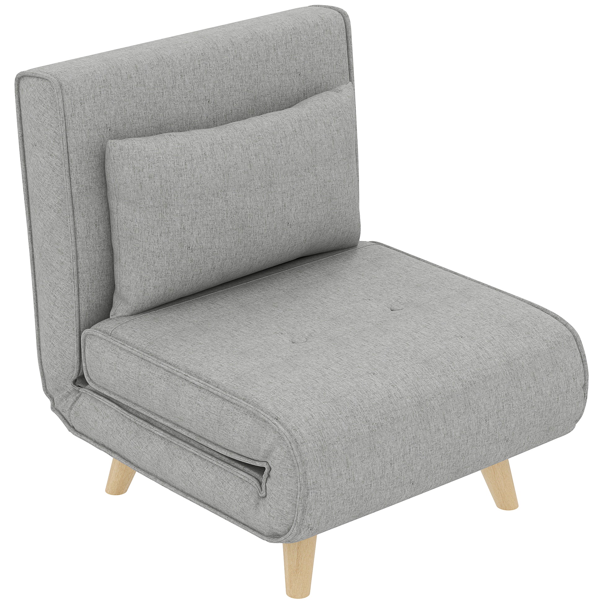 Single Sofa Bed Foldable Armchair Upholstered in Synthetic Linen with Adjustable Backrest in 6 Positions and Pillow Sofa Bed for Living Room 72x78x79 cm Light Gray