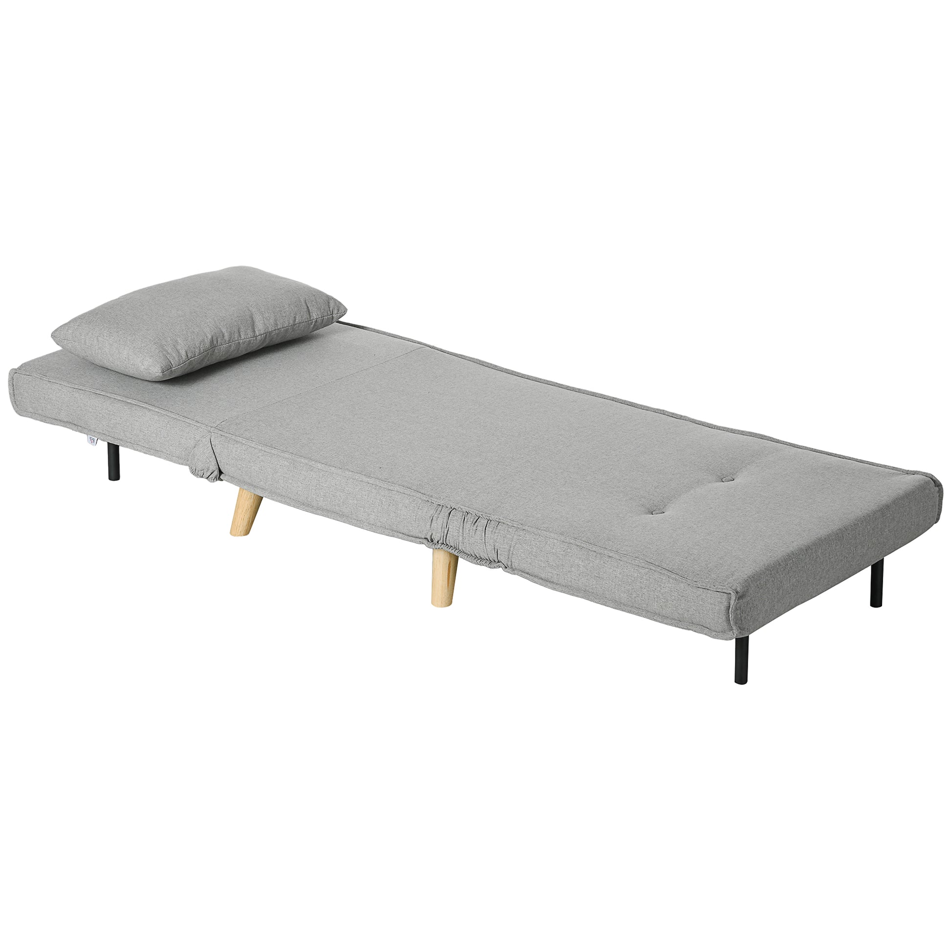 Single Sofa Bed Foldable Armchair Upholstered in Synthetic Linen with Adjustable Backrest in 6 Positions and Pillow Sofa Bed for Living Room 72x78x79 cm Light Gray