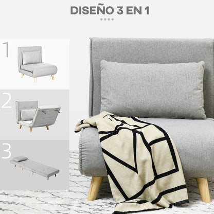 Single Sofa Bed Foldable Armchair Upholstered in Synthetic Linen with Adjustable Backrest in 6 Positions and Pillow Sofa Bed for Living Room 72x78x79 cm Light Gray