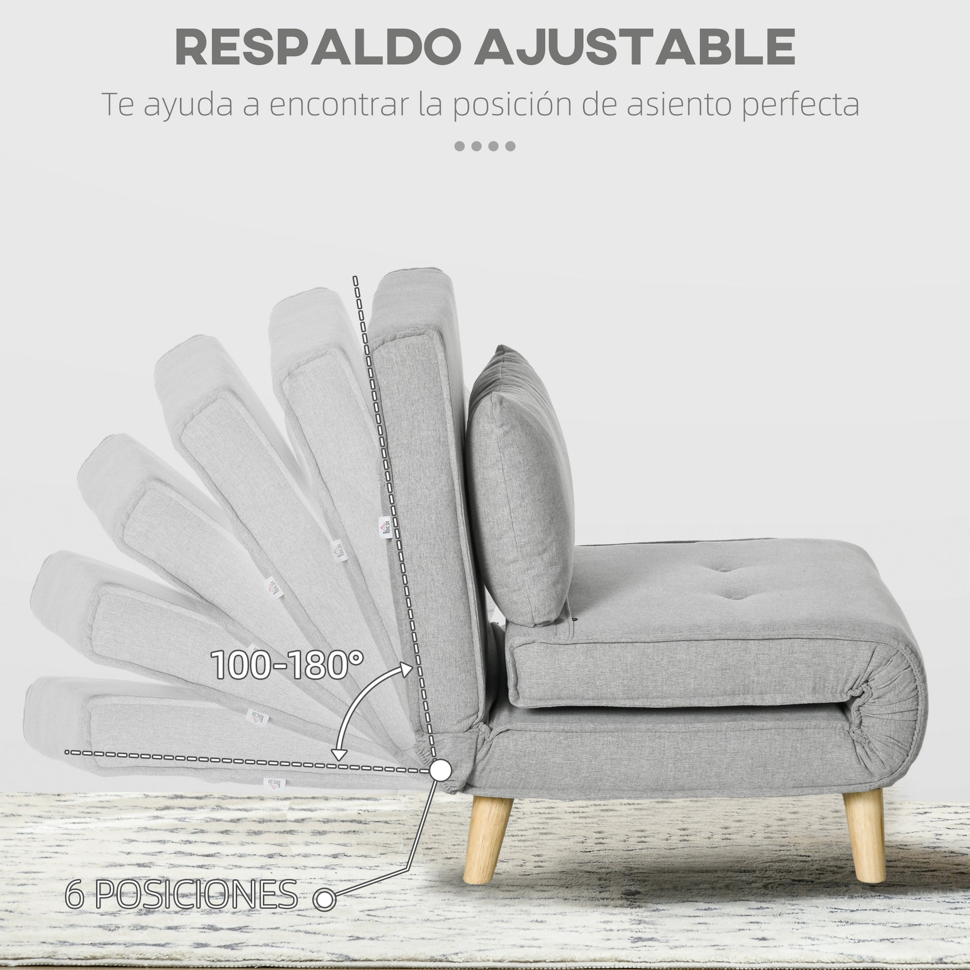 Single Sofa Bed Foldable Armchair Upholstered in Synthetic Linen with Adjustable Backrest in 6 Positions and Pillow Sofa Bed for Living Room 72x78x79 cm Light Gray
