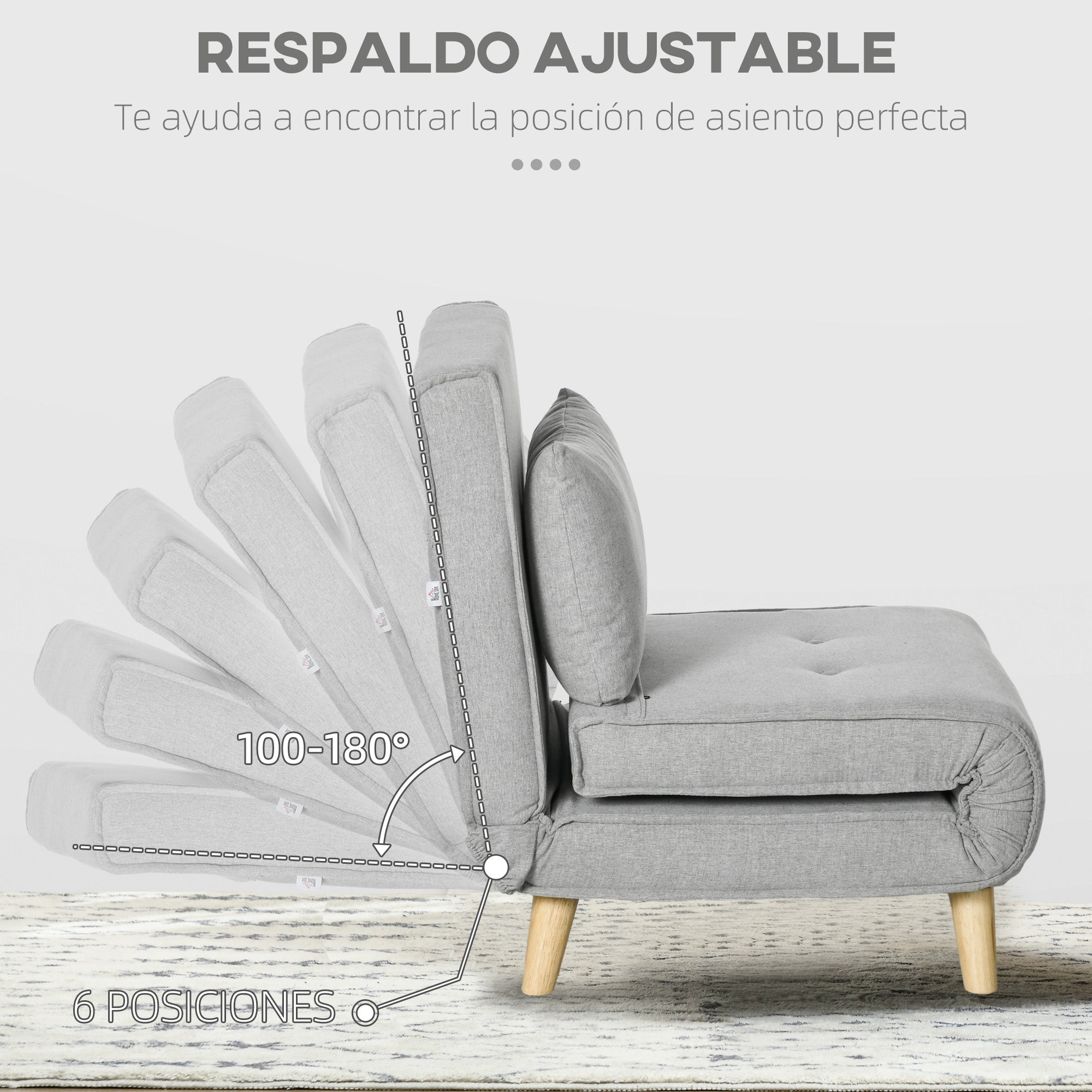 Single Sofa Bed Foldable Armchair Upholstered in Synthetic Linen with Adjustable Backrest in 6 Positions and Pillow Sofa Bed for Living Room 72x78x79 cm Light Gray