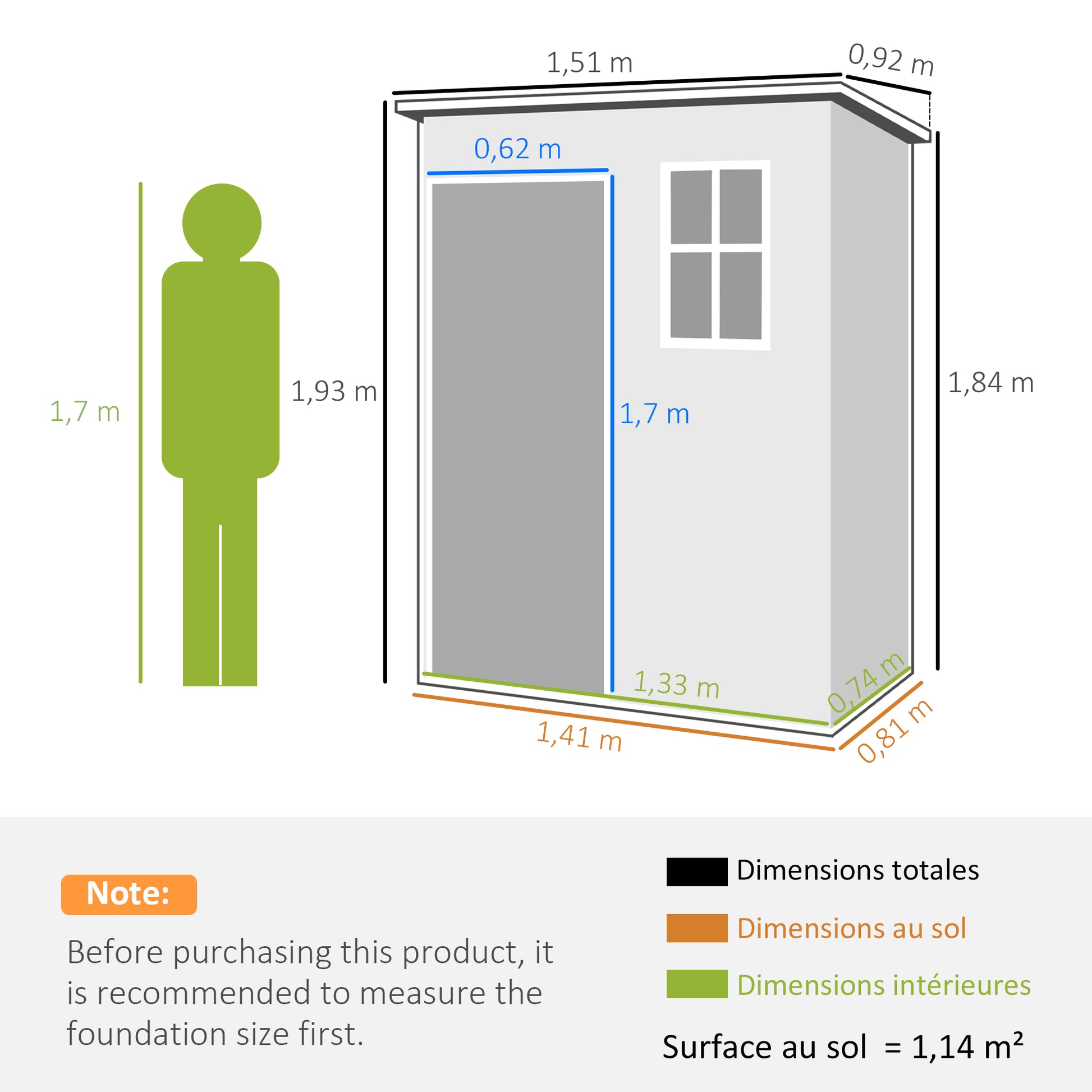 Garden Shed 1.14 m² Tool Shed - lockable door, ventilation, and window - dim. 151L x 92W x 193H cm - plastic, gray