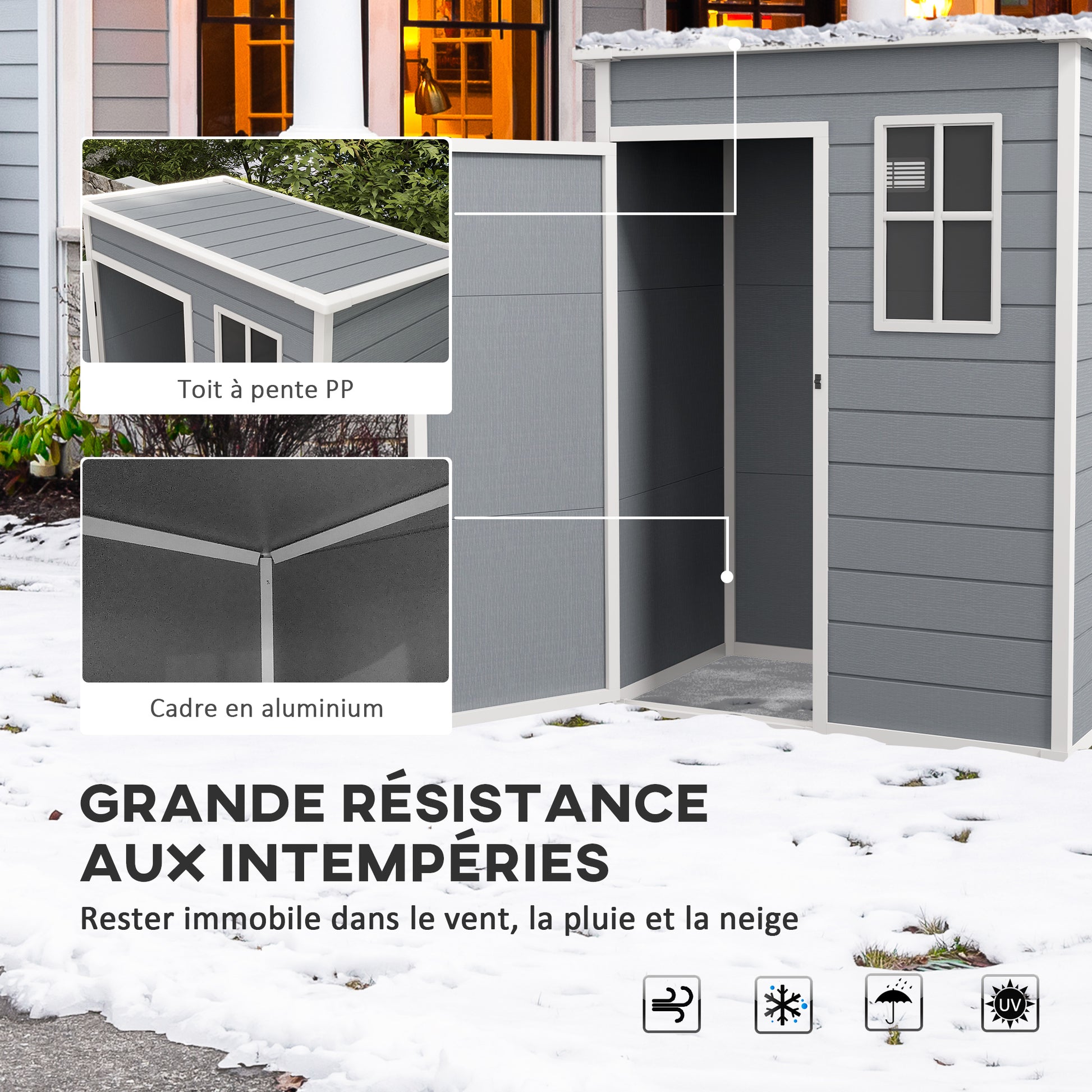 Garden Shed 1.14 m² Tool Shed - lockable door, ventilation, and window - dim. 151L x 92W x 193H cm - plastic, gray