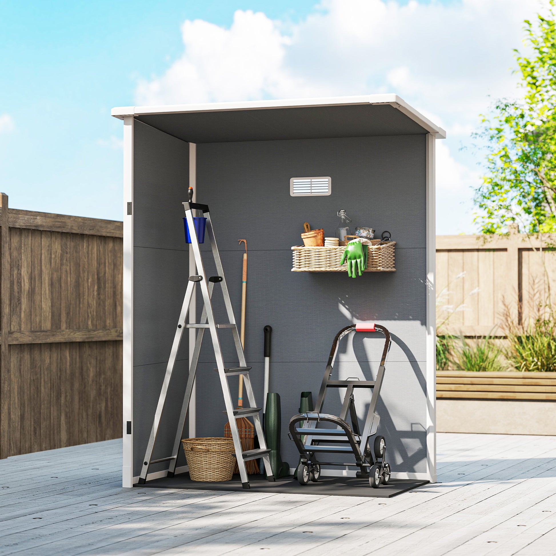 Garden Shed 1.14 m² Tool Shed - lockable door, ventilation, and window - dim. 151L x 92W x 193H cm - plastic, gray