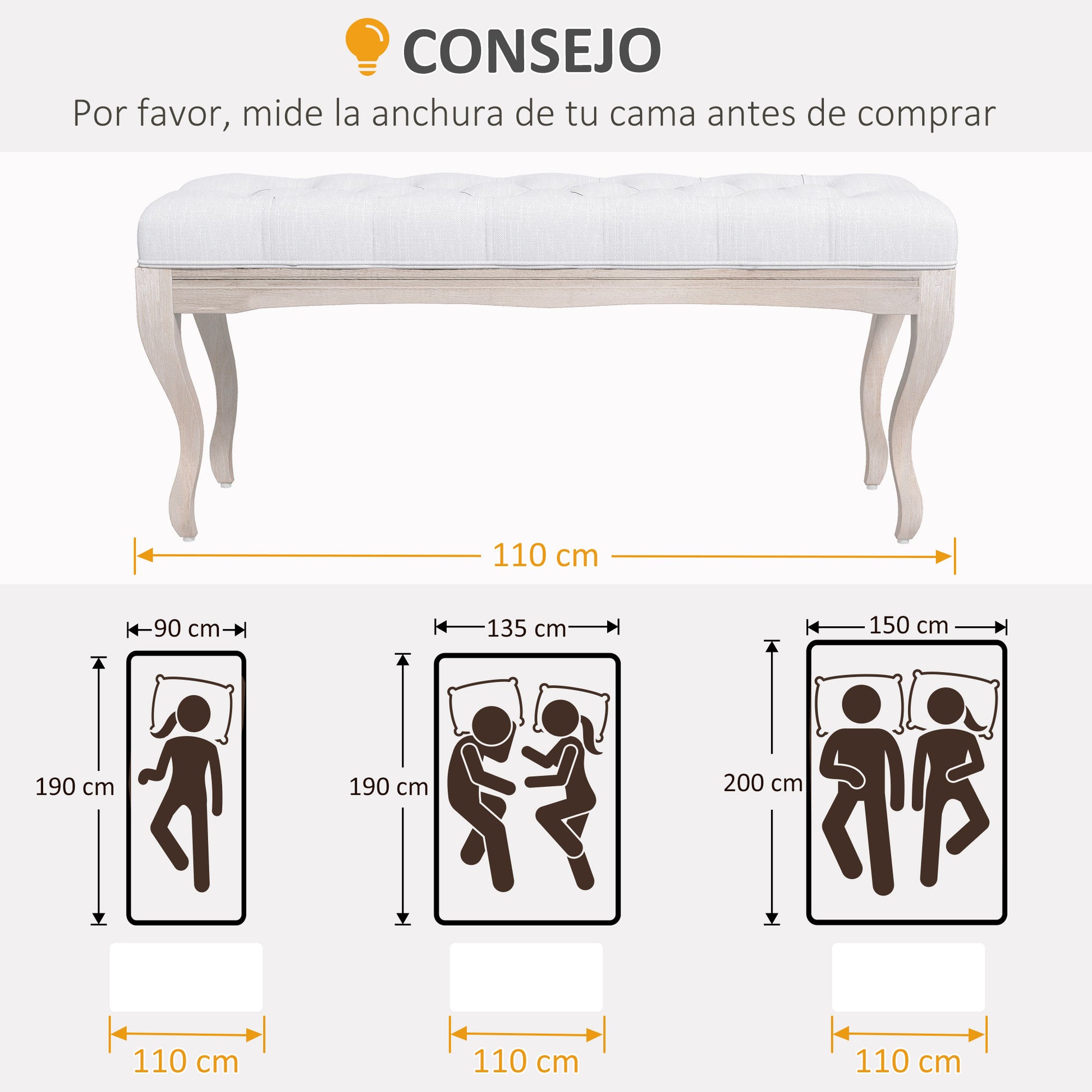 Bed End Bench Bedroom Bench with Wooden Legs and Padded Seat Load 120 kg Entryway Bench 110x37x49 cm Cream