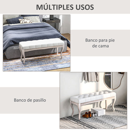 Bed End Bench Bedroom Bench with Wooden Legs and Padded Seat Load 120 kg Entryway Bench 110x37x49 cm Cream