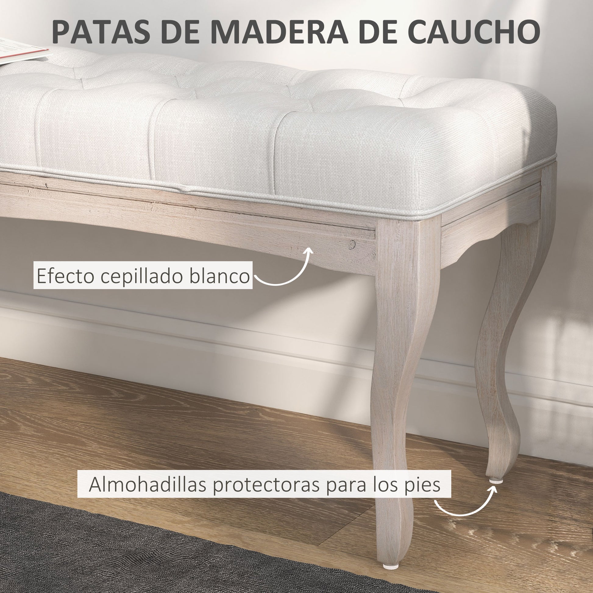 Bed End Bench Bedroom Bench with Wooden Legs and Padded Seat Load 120 kg Entryway Bench 110x37x49 cm Cream