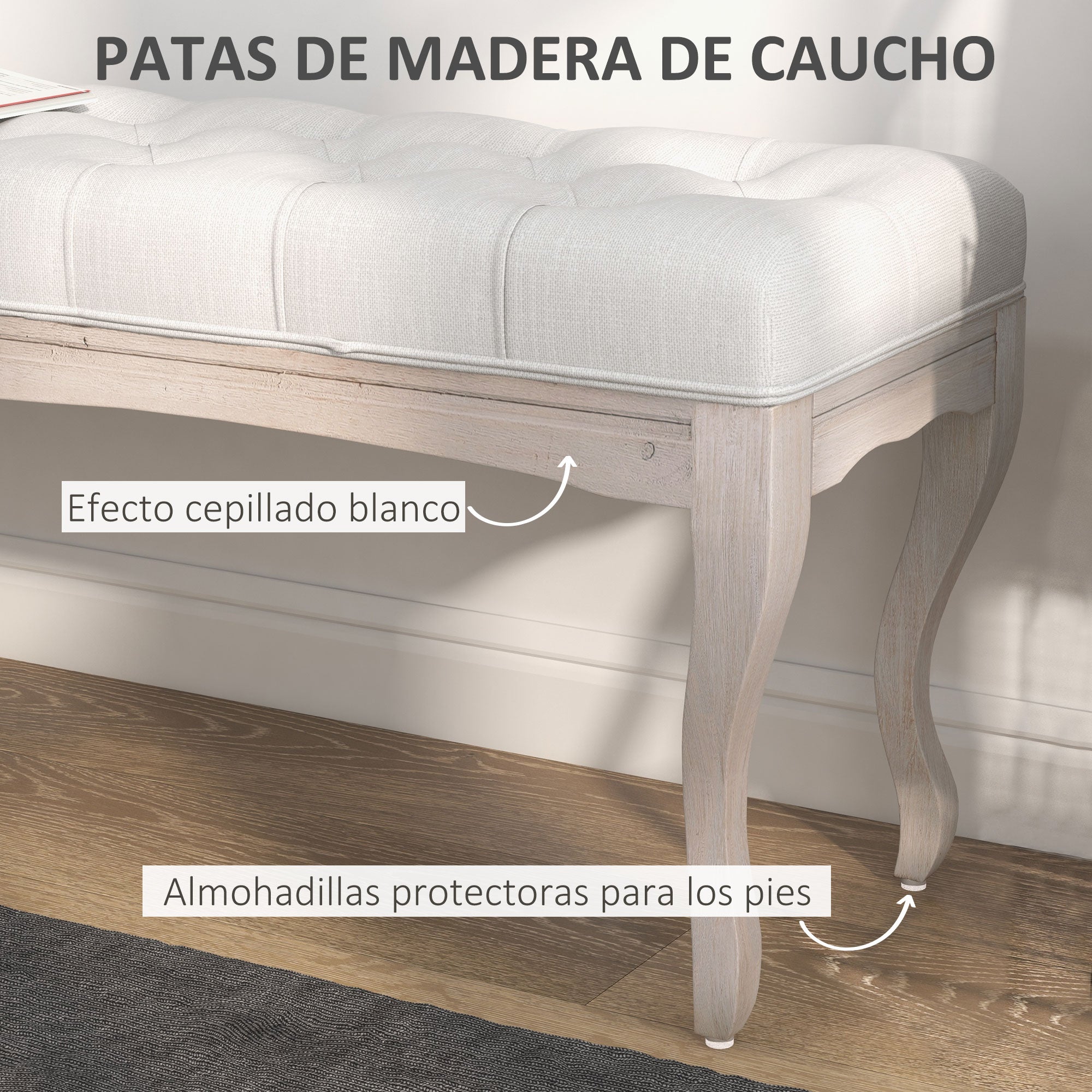 Bed End Bench Bedroom Bench with Wooden Legs and Padded Seat Load 120 kg Entryway Bench 110x37x49 cm Cream