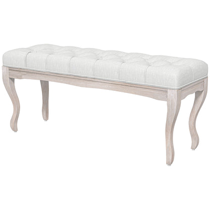 Bed End Bench Bedroom Bench with Wooden Legs and Padded Seat Load 120 kg Entryway Bench 110x37x49 cm Cream