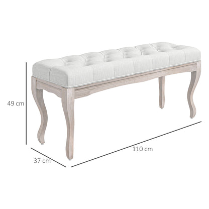 Bed End Bench Bedroom Bench with Wooden Legs and Padded Seat Load 120 kg Entryway Bench 110x37x49 cm Cream