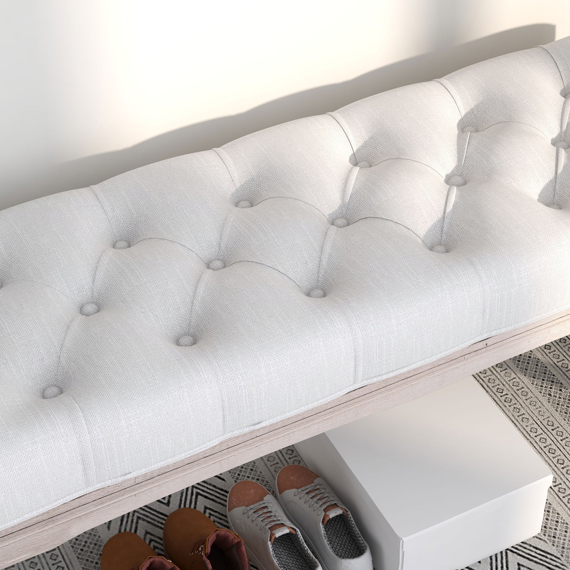 Bed End Bench Bedroom Bench with Wooden Legs and Padded Seat Load 120 kg Entryway Bench 110x37x49 cm Cream