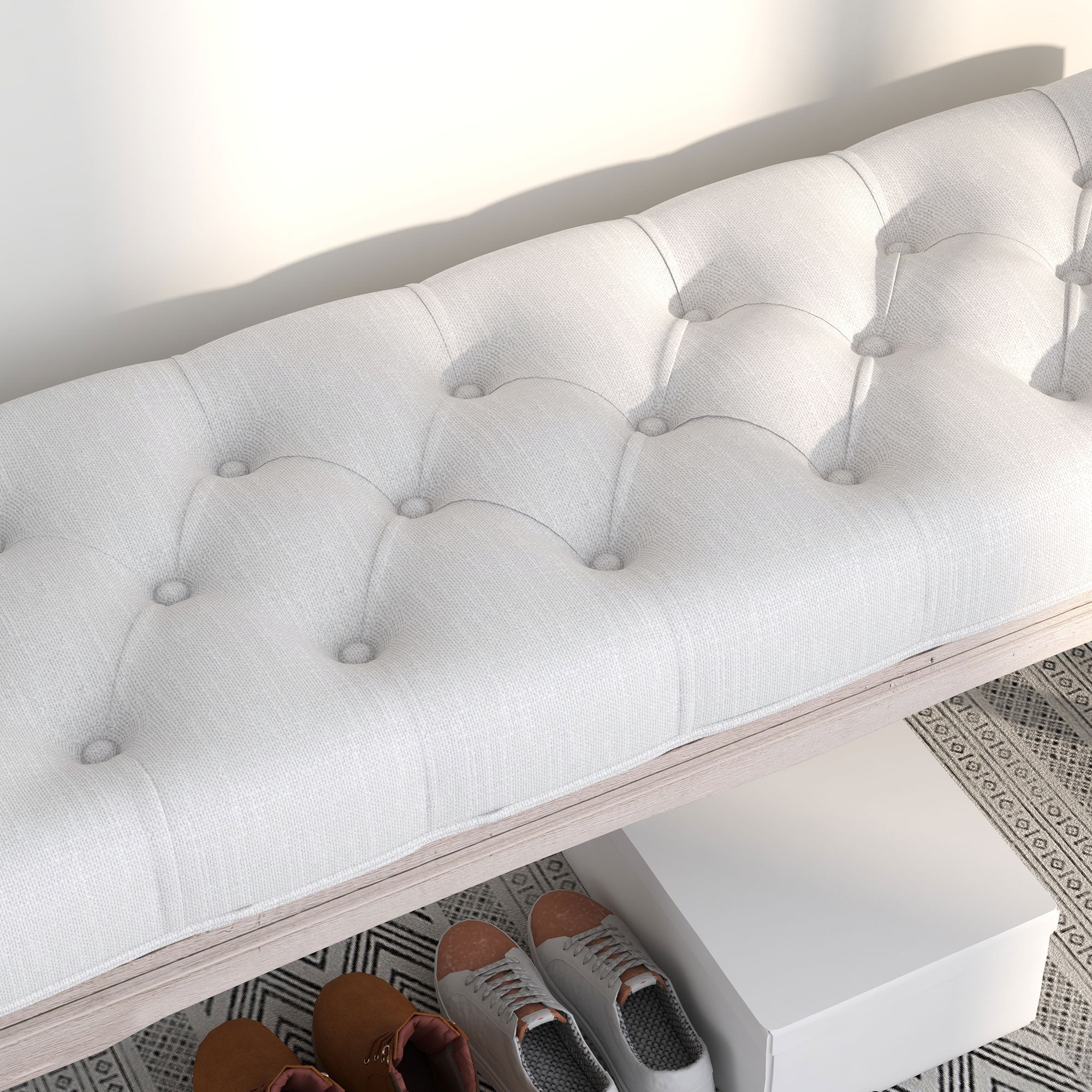 Bed End Bench Bedroom Bench with Wooden Legs and Padded Seat Load 120 kg Entryway Bench 110x37x49 cm Cream
