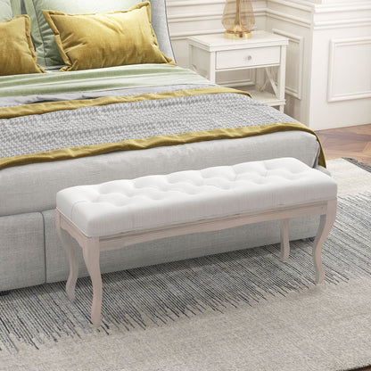 Bed End Bench Bedroom Bench with Wooden Legs and Padded Seat Load 120 kg Entryway Bench 110x37x49 cm Cream