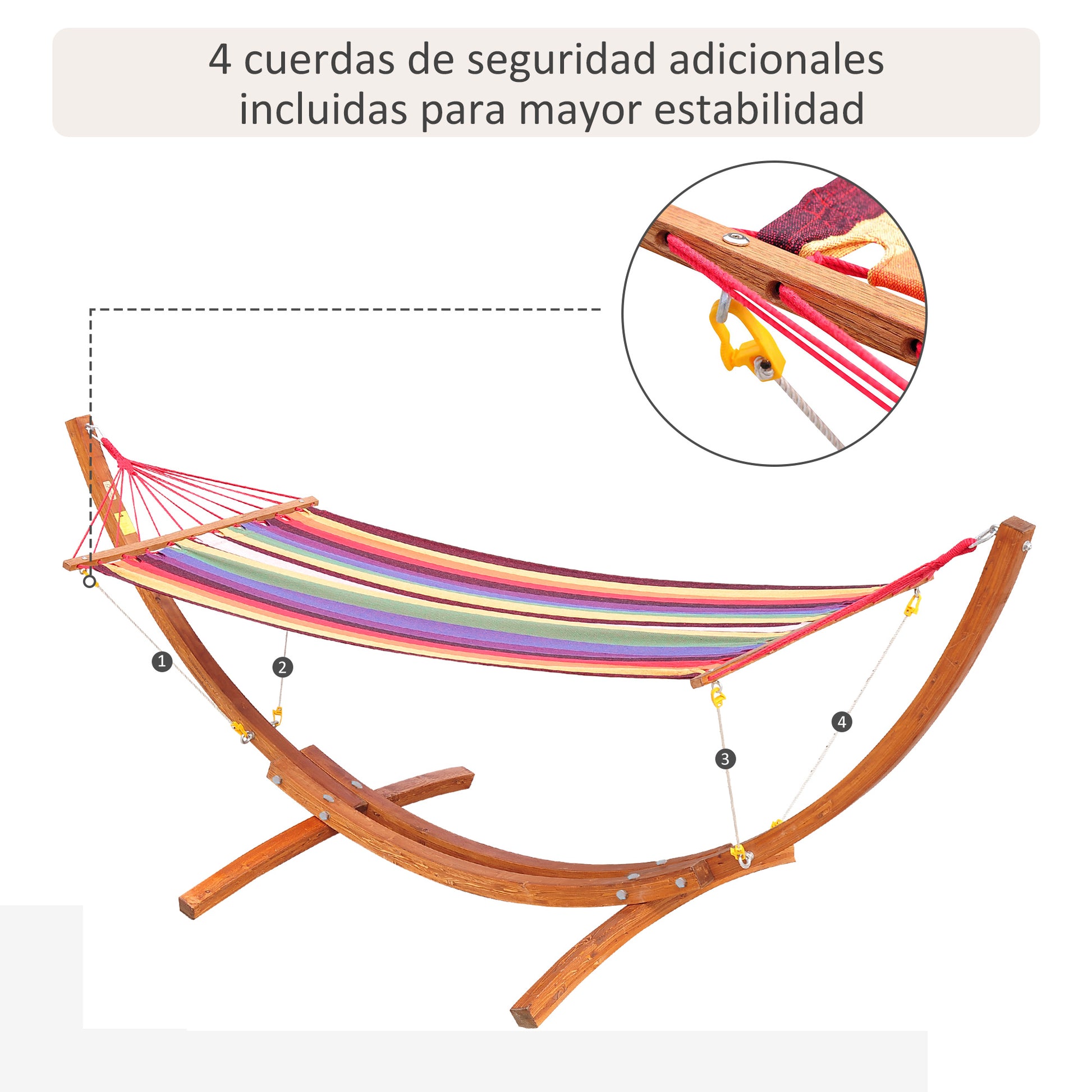 Hammock Lounger 320x118x120cm Beach Camping Wood Frame Max Load 120kg Red