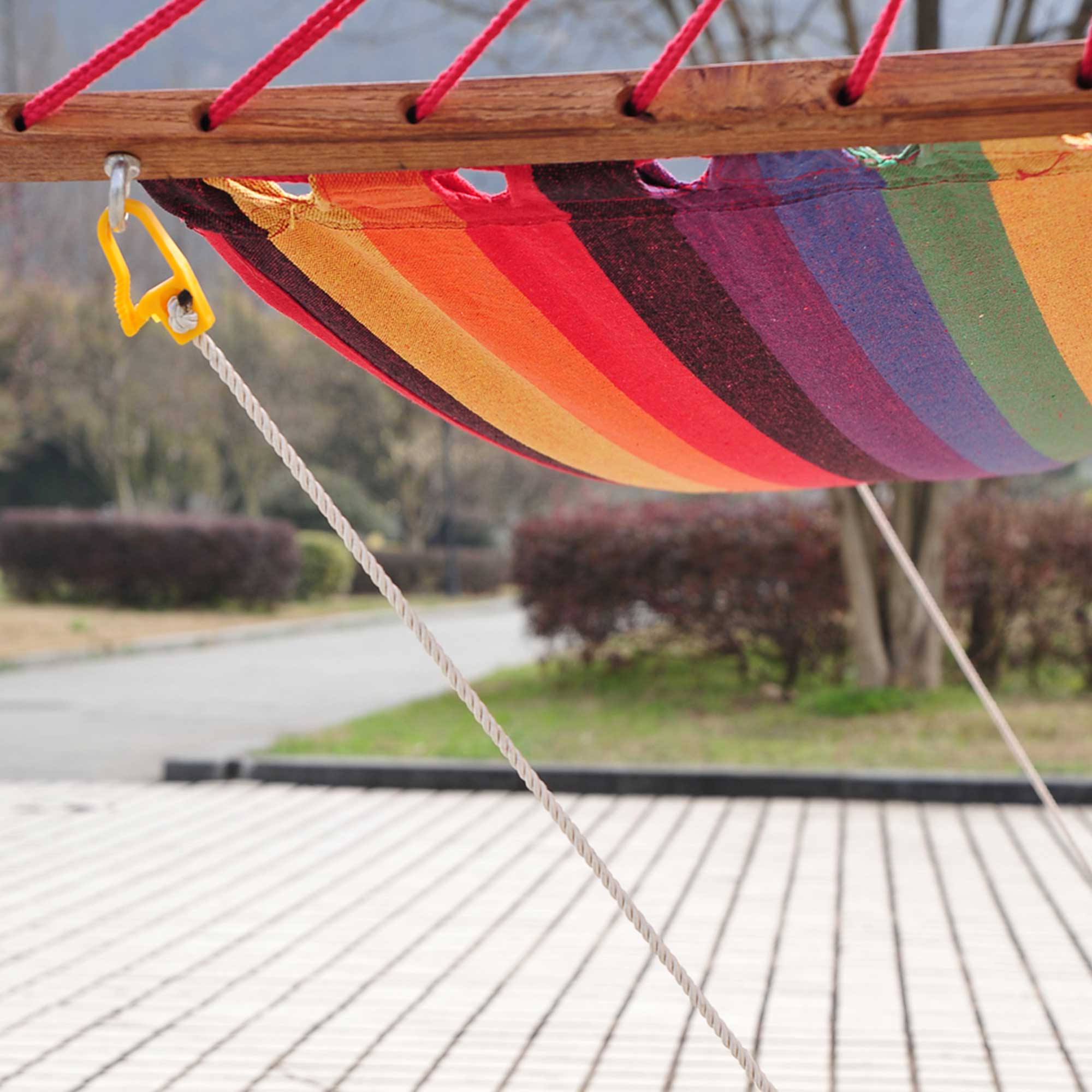 Hammock Lounger 320x118x120cm Beach Camping Wood Frame Max Load 120kg Red