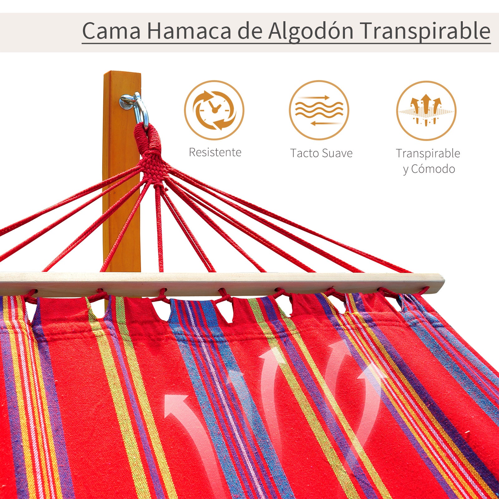 Hammock Lounger 320x118x120cm Beach Camping Wood Frame Max Load 120kg Red
