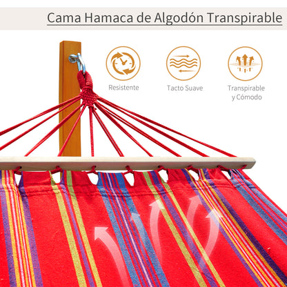 Hammock Lounger 320x118x120cm Beach Camping Wood Frame Max Load 120kg Red