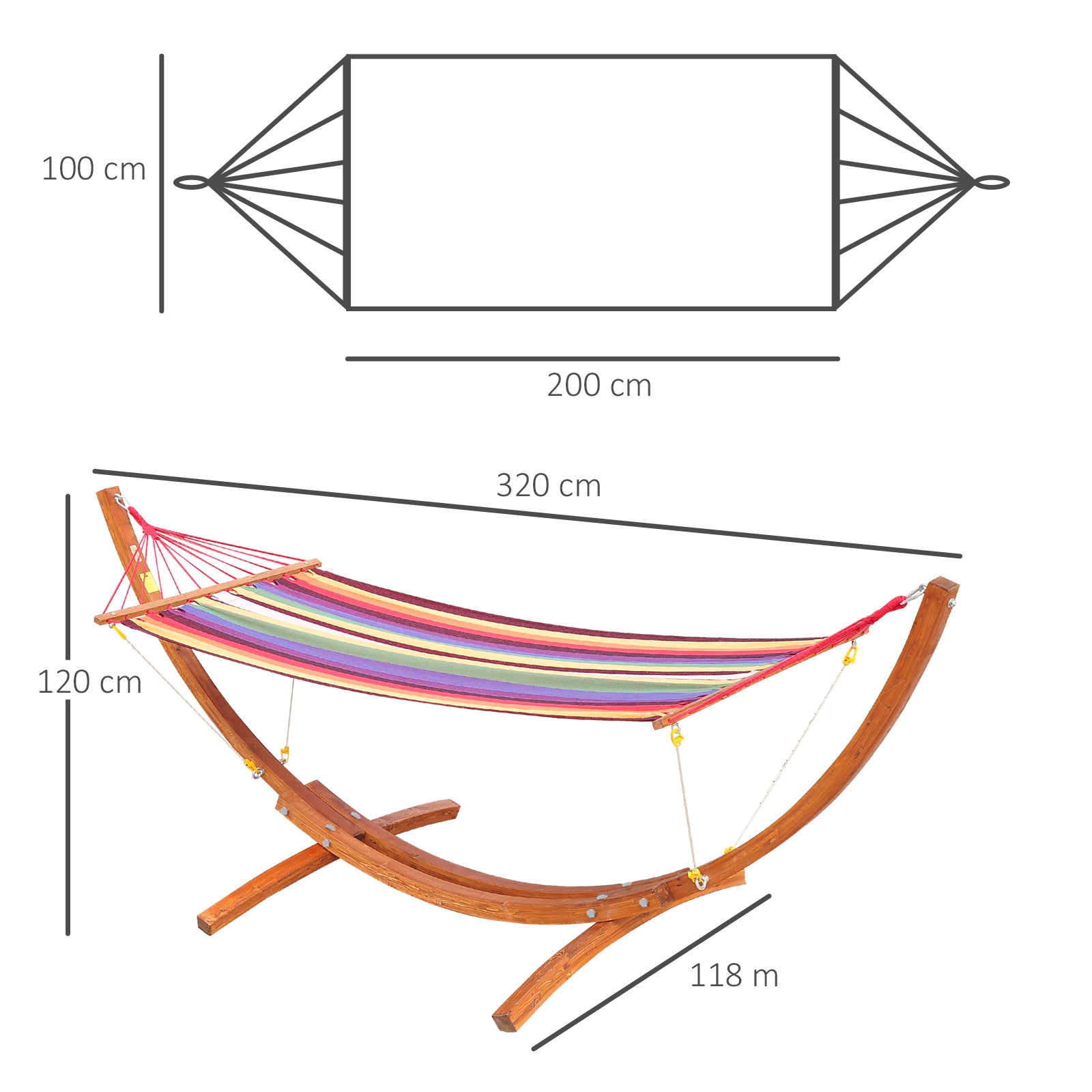 Hammock Lounger 320x118x120cm Beach Camping Wood Frame Max Load 120kg Red