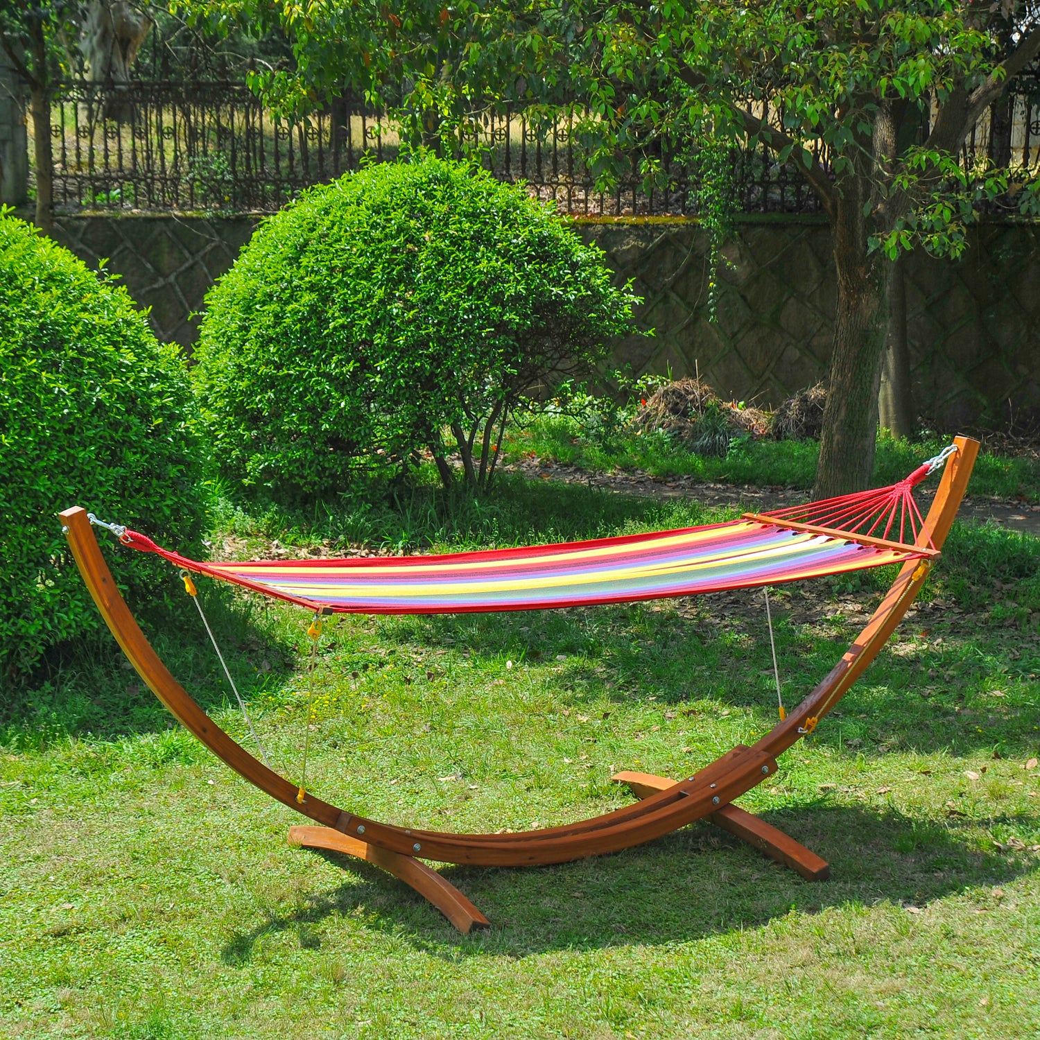 Hammock Lounger 320x118x120cm Beach Camping Wood Frame Max Load 120kg Red