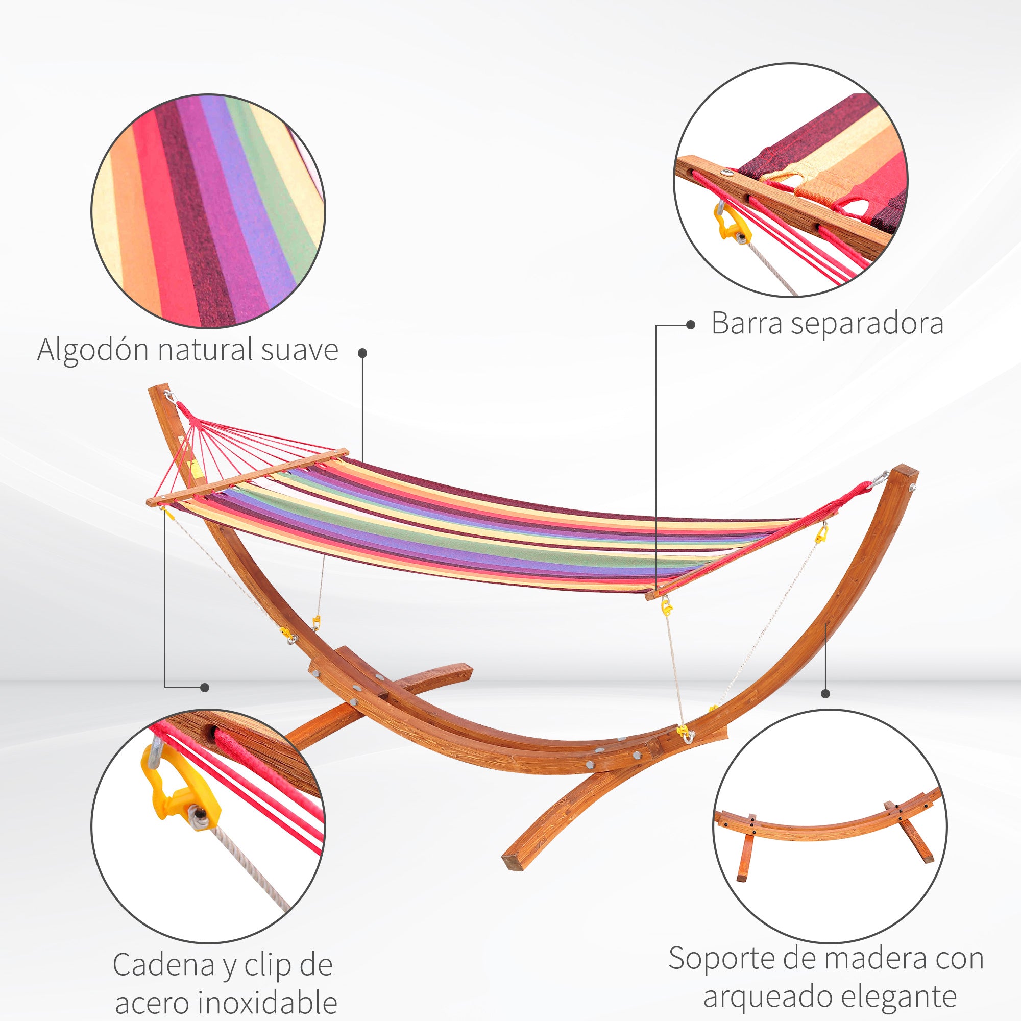 Hammock Lounger 320x118x120cm Beach Camping Wood Frame Max Load 120kg Red