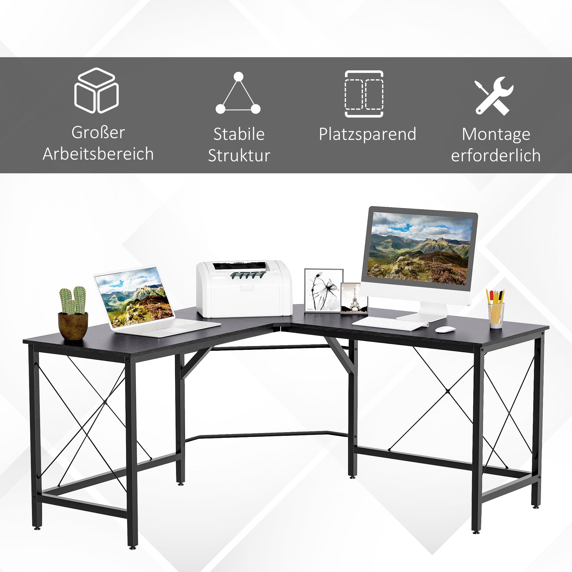 Computer Desk Corner Desk L-Shape Corner Desk MDF Black 150 x 150 x 76 cm
