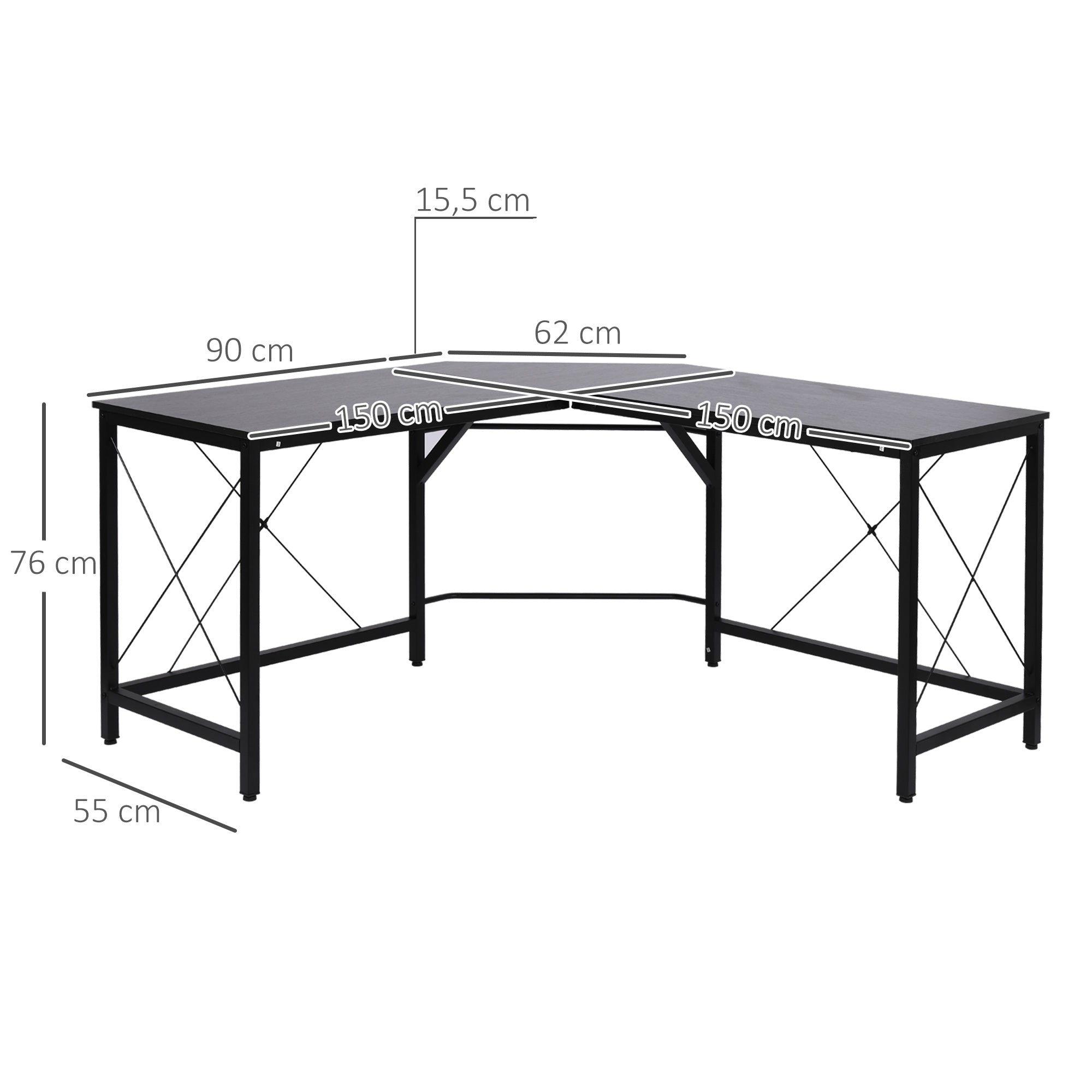 Computer Desk Corner Desk L-Shape Corner Desk MDF Black 150 x 150 x 76 cm