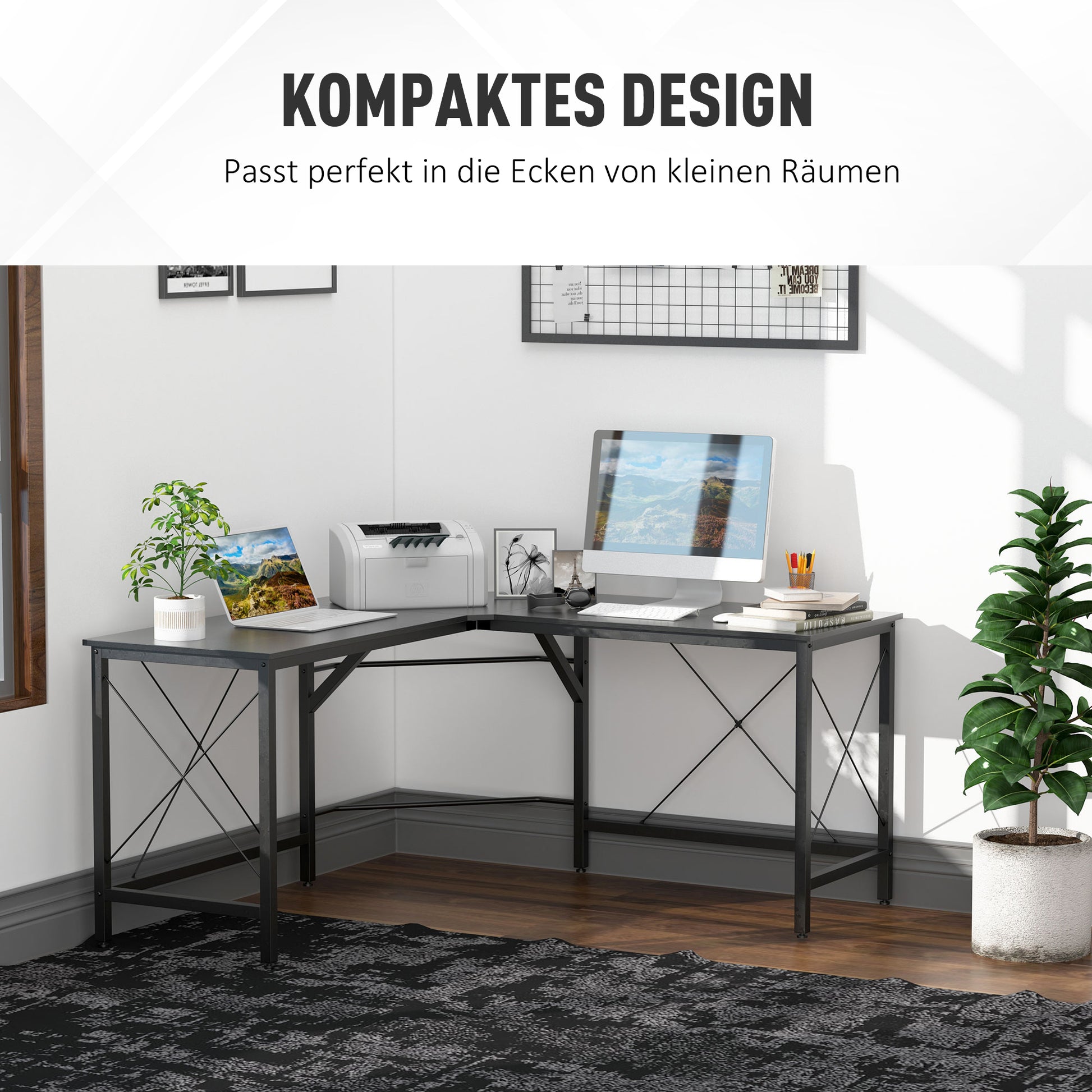 Computer Desk Corner Desk L-Shape Corner Desk MDF Black 150 x 150 x 76 cm