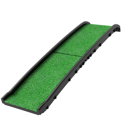 Dog Ramp with Artificial Turf, 61 in — Foldable Car Ramp with Handle, Adjustable Angle, Non-Slip, For All Breeds, Bed & Sofa (Green)