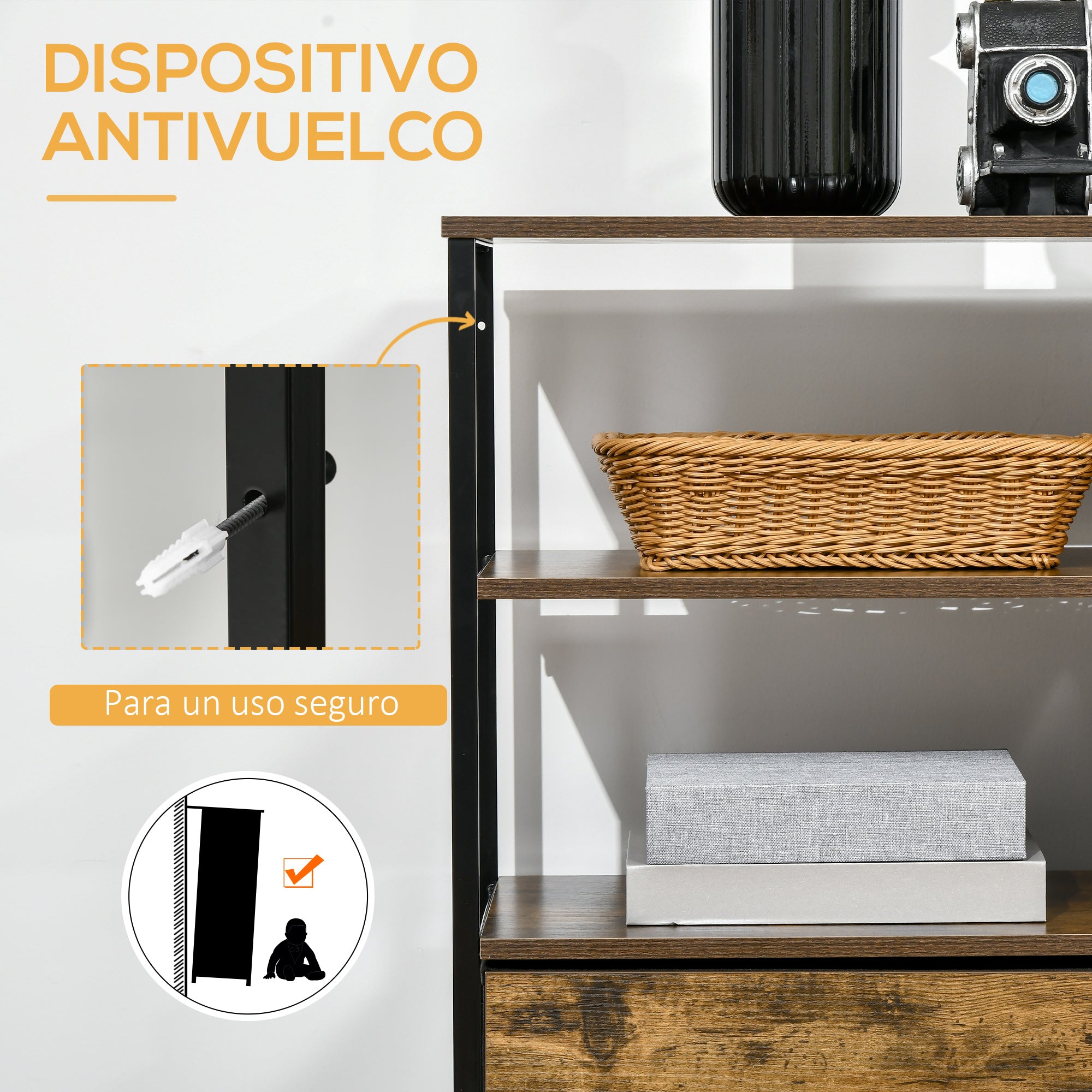 Fabric Drawer Organizer Dresser with Foldable Drawers Open Shelves and Steel Frame Industrial Style for Living Room Entryway Bedroom 84x30x71.5 cm Rustic Brown