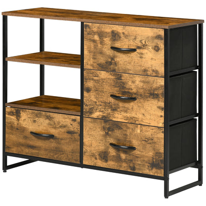 Fabric Drawer Organizer Dresser with Foldable Drawers Open Shelves and Steel Frame Industrial Style for Living Room Entryway Bedroom 84x30x71.5 cm Rustic Brown