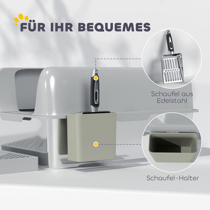 Stainless Steel Cat Litter Box Open Cat Litter Box without Lid XXL Cat Litter Box with Shovel High Rim Mat Storage Box Cat Litter Box for Medium-sized Cats 60 x 40 x 30 cm Light Gray