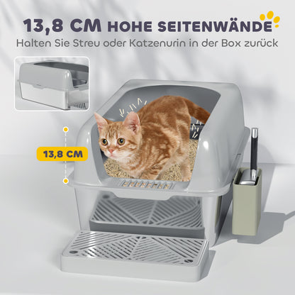 Stainless Steel Cat Litter Box Open Cat Litter Box without Lid XXL Cat Litter Box with Shovel High Rim Mat Storage Box Cat Litter Box for Medium-sized Cats 60 x 40 x 30 cm Light Gray