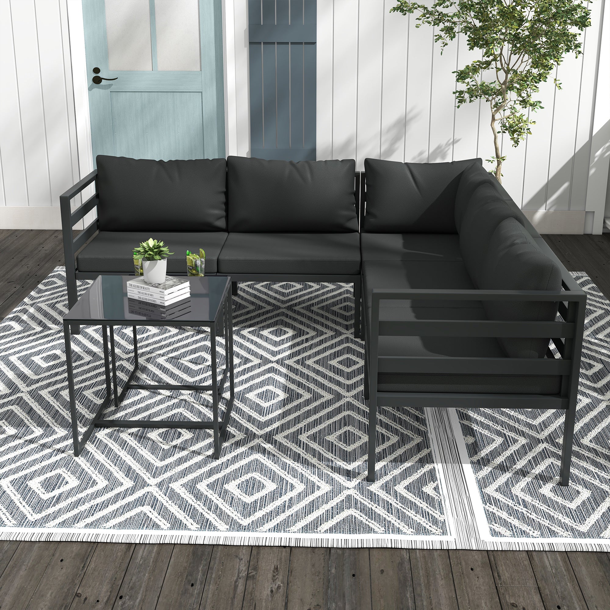 7-Piece Garden Furniture Set Patio Furniture Set Includes 5 Outdoor Sofa Modules with Cushions and 2 Center Tables for Gray Patio