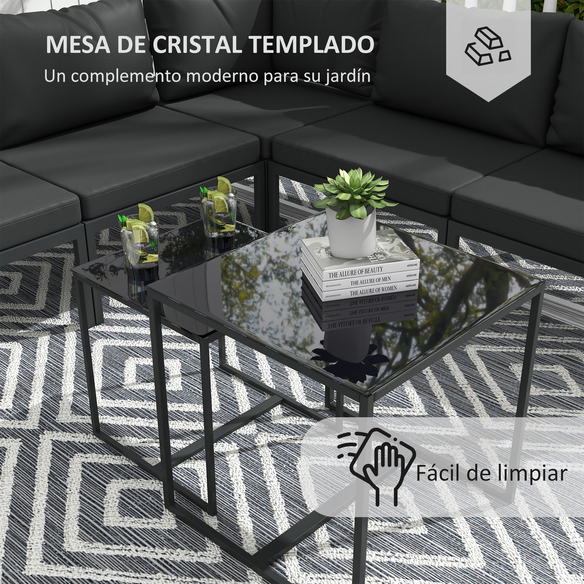 7-Piece Garden Furniture Set Patio Furniture Set Includes 5 Outdoor Sofa Modules with Cushions and 2 Center Tables for Gray Patio