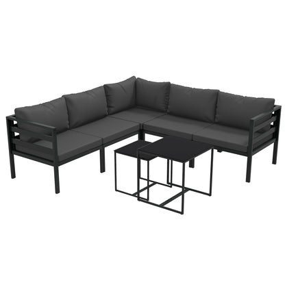 7-Piece Garden Furniture Set Patio Furniture Set Includes 5 Outdoor Sofa Modules with Cushions and 2 Center Tables for Gray Patio