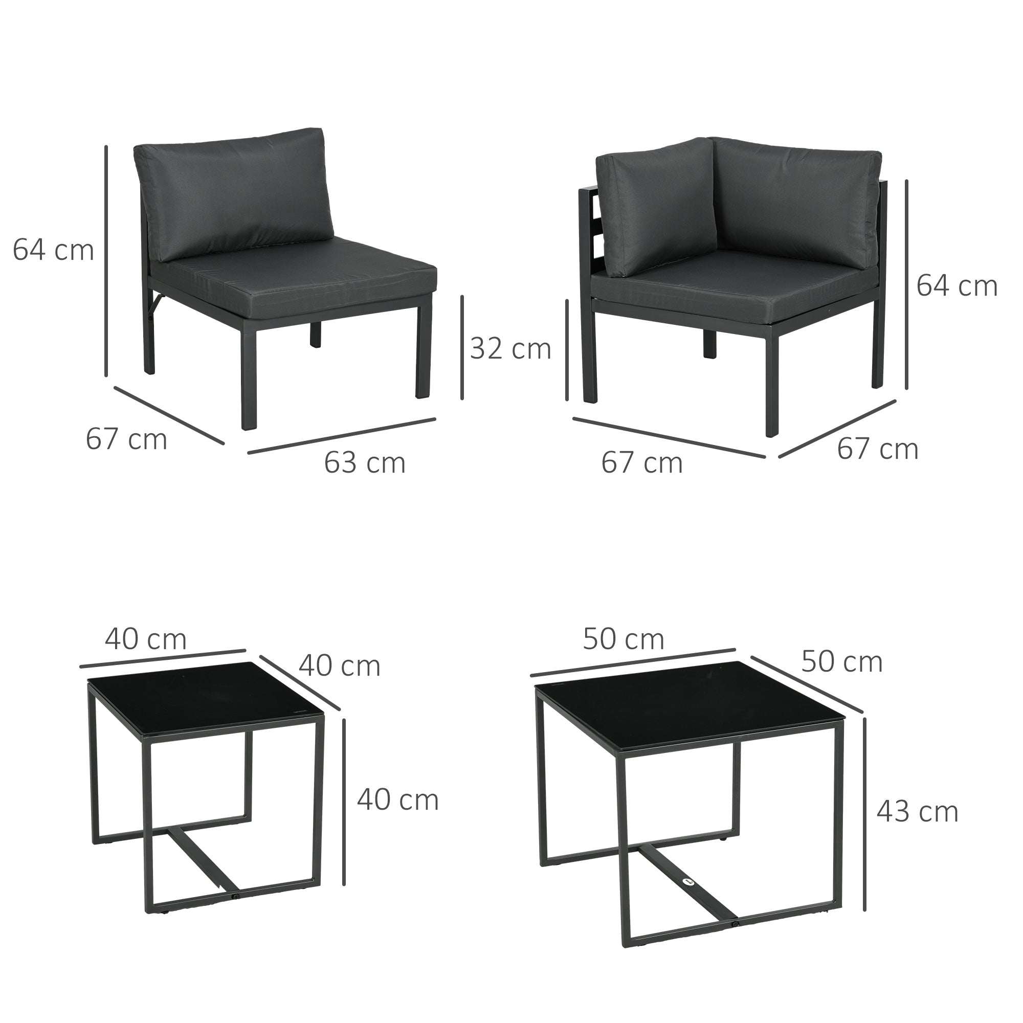7-Piece Garden Furniture Set Patio Furniture Set Includes 5 Outdoor Sofa Modules with Cushions and 2 Center Tables for Gray Patio