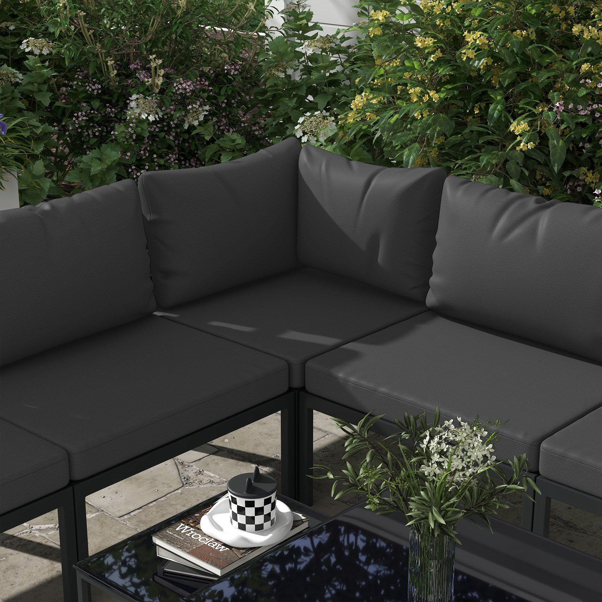 7-Piece Garden Furniture Set Patio Furniture Set Includes 5 Outdoor Sofa Modules with Cushions and 2 Center Tables for Gray Patio