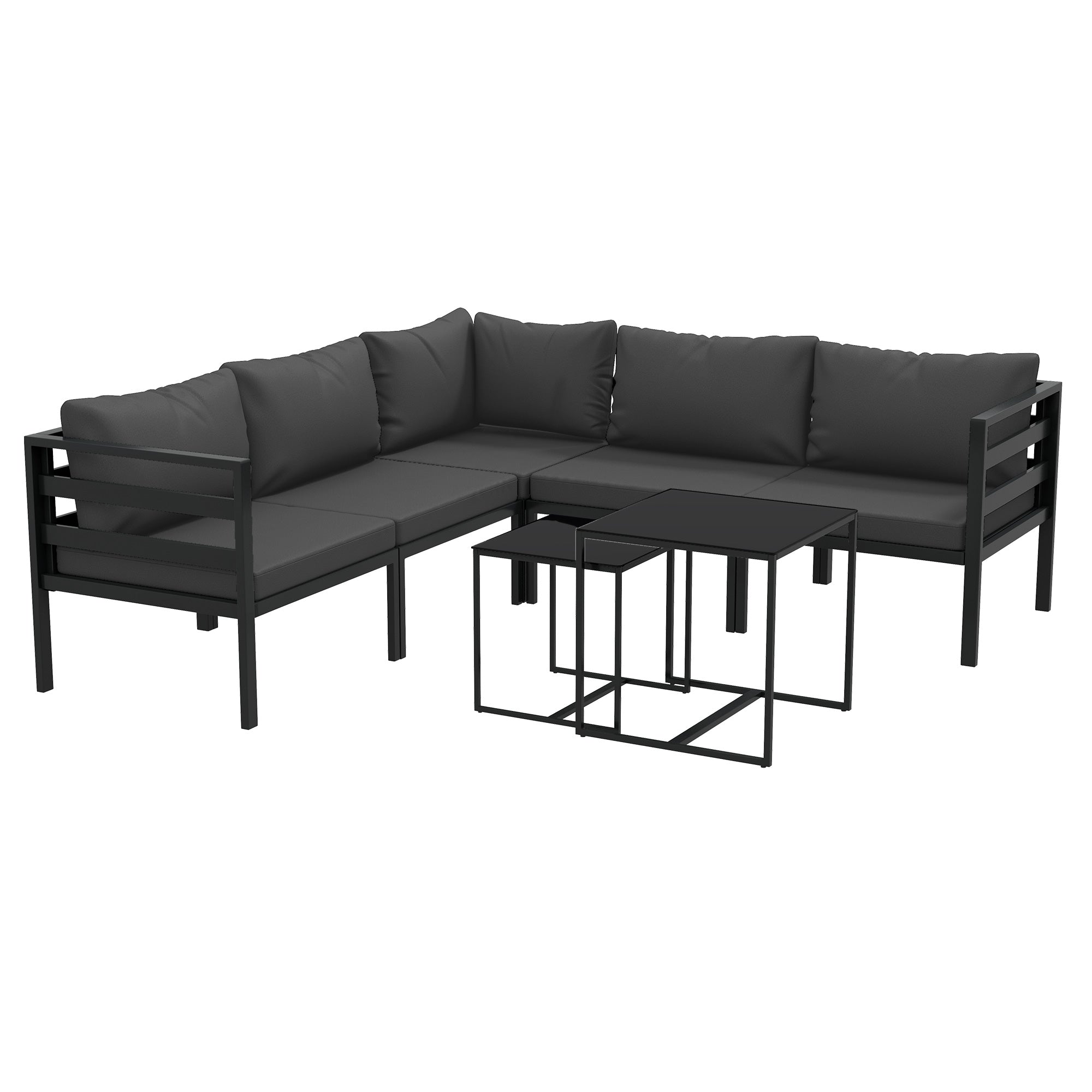 7-Piece Garden Furniture Set Patio Furniture Set Includes 5 Outdoor Sofa Modules with Cushions and 2 Center Tables for Gray Patio